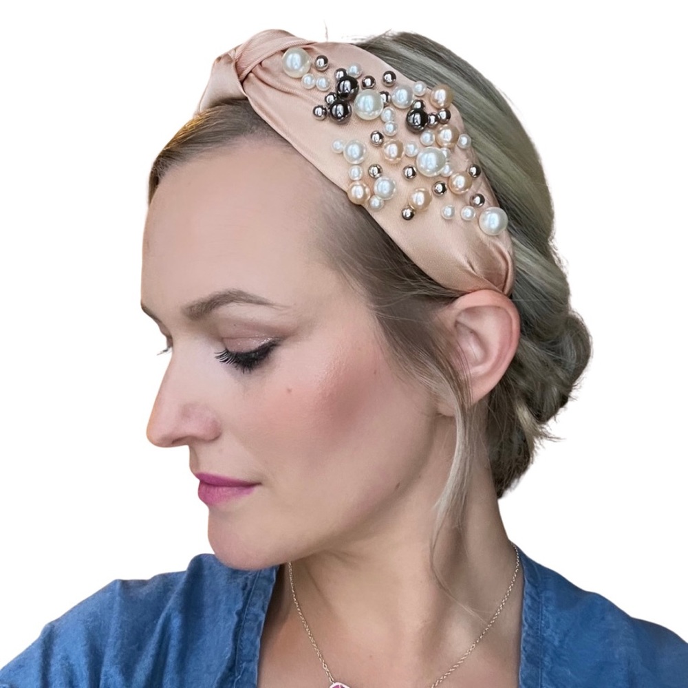 Cream Pearl Top Knot Headband